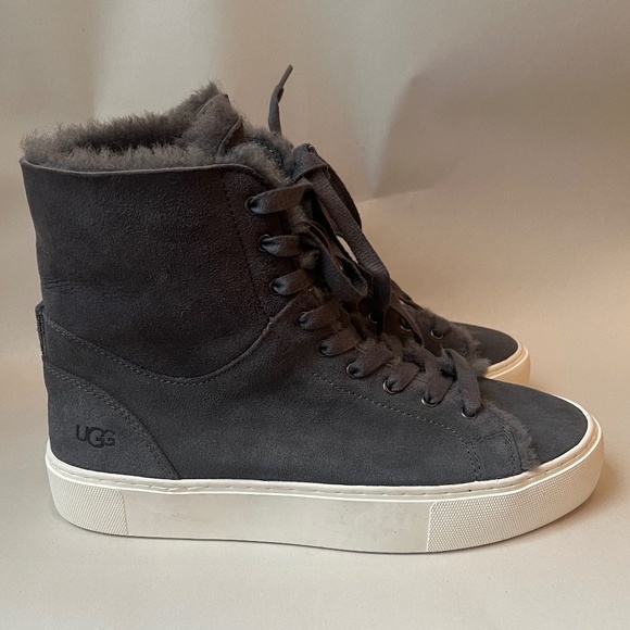 NEW UGG Beven Genuine Shearling High Top Gray Winter Fur Sheepskin Sneaker Shoes - Picture 6 of 12